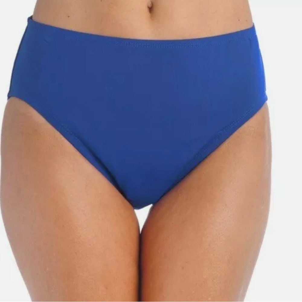 NWT 24th & Ocean Solid Mid Waist Hipster Bikini Swimsuit Bottom Blue
